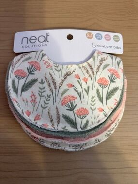 Neat Solutions Floral Newborn Bibs - Pink & Green - Pack of 5